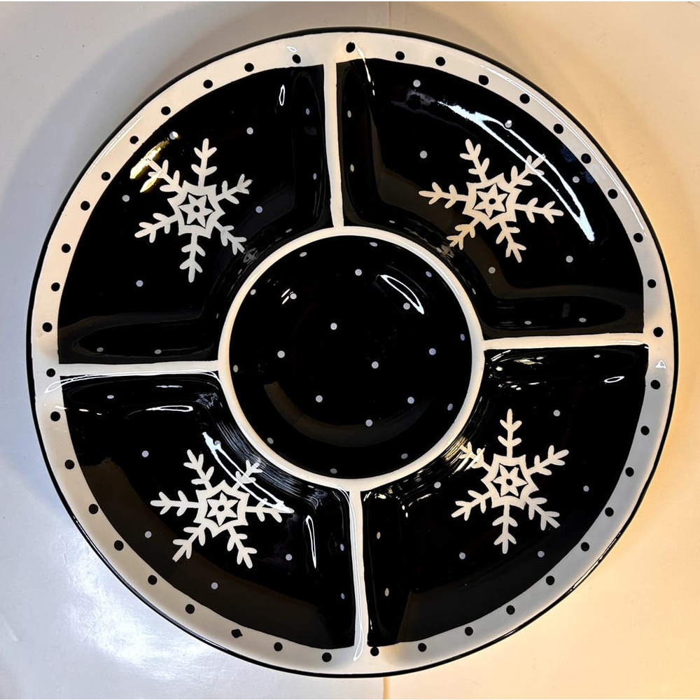 Mesa Home Products Black White Snowflake Holiday Chip Dip Platter 15" **HTF**